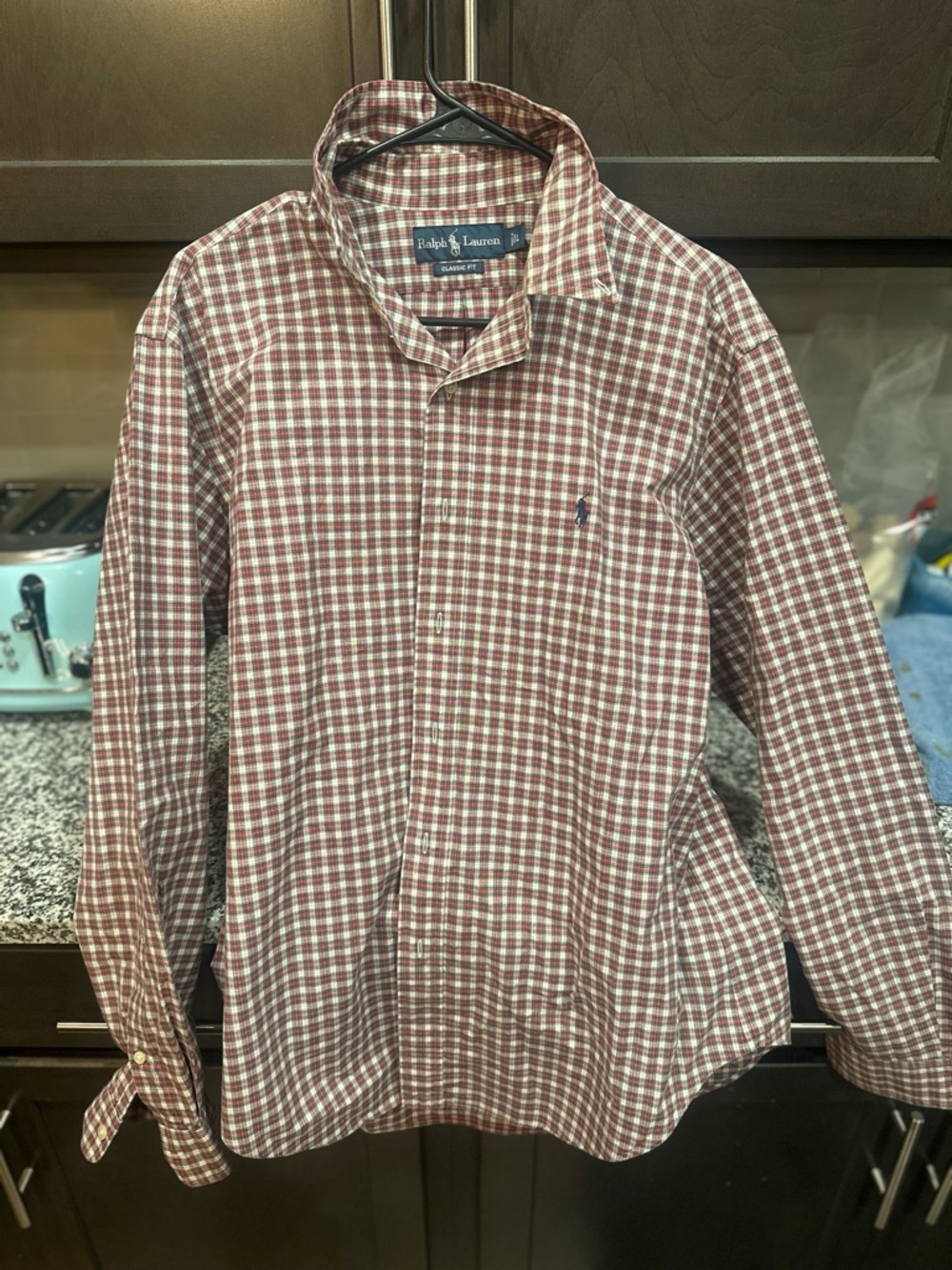 Ralph Lauren Men's Red and White Checked Dress Shirt